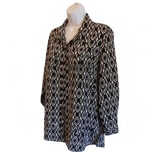 NY Collection Black and White Geometric Women's Button Up Blouse Size 1 X